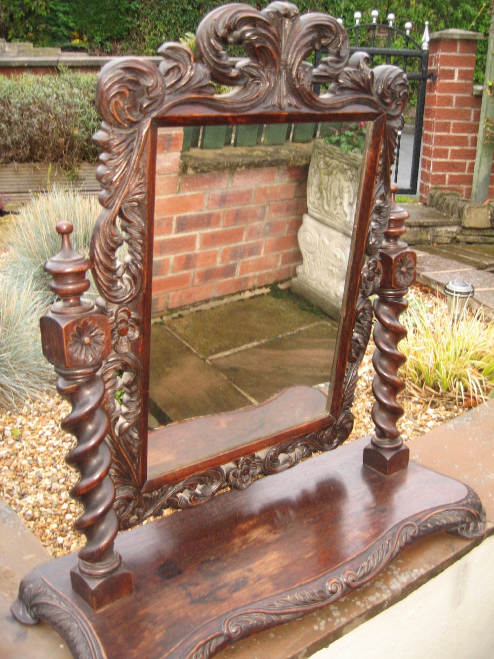 Victorian carved oak swing mirror View II