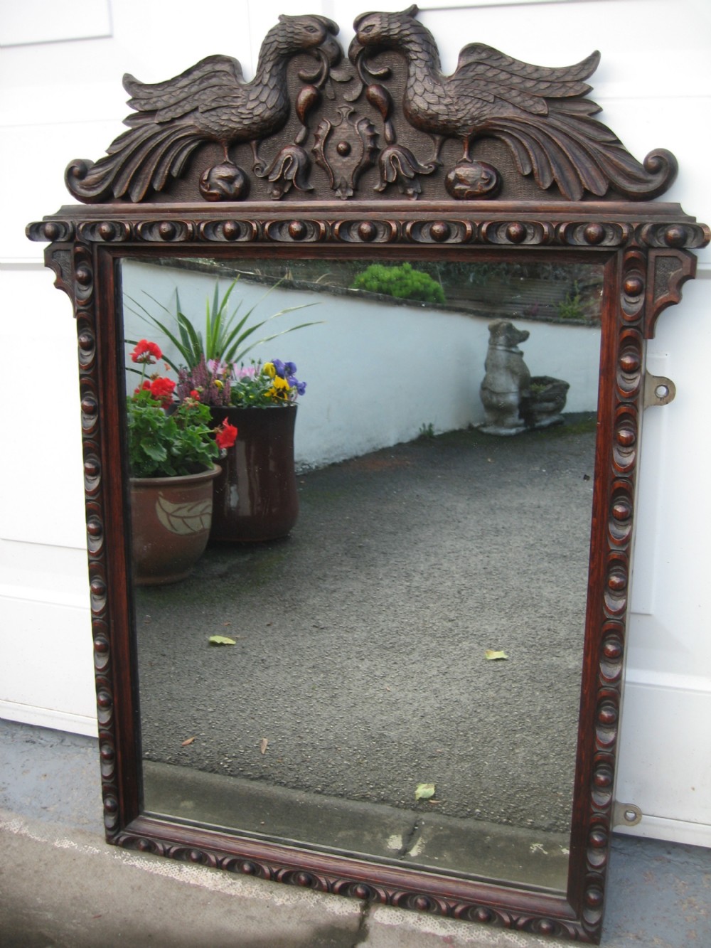 19th century carved oak wall mirror