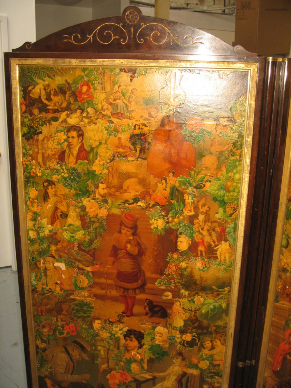 Victorian mahogany three fold scrap work  screen View III