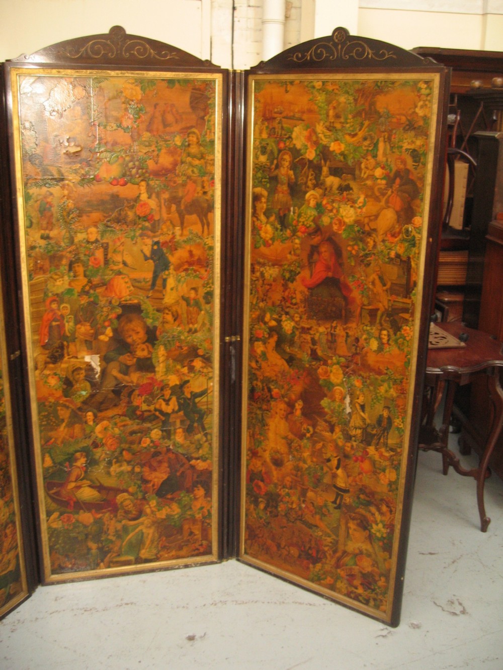 Victorian mahogany three fold scrap work  screen View V