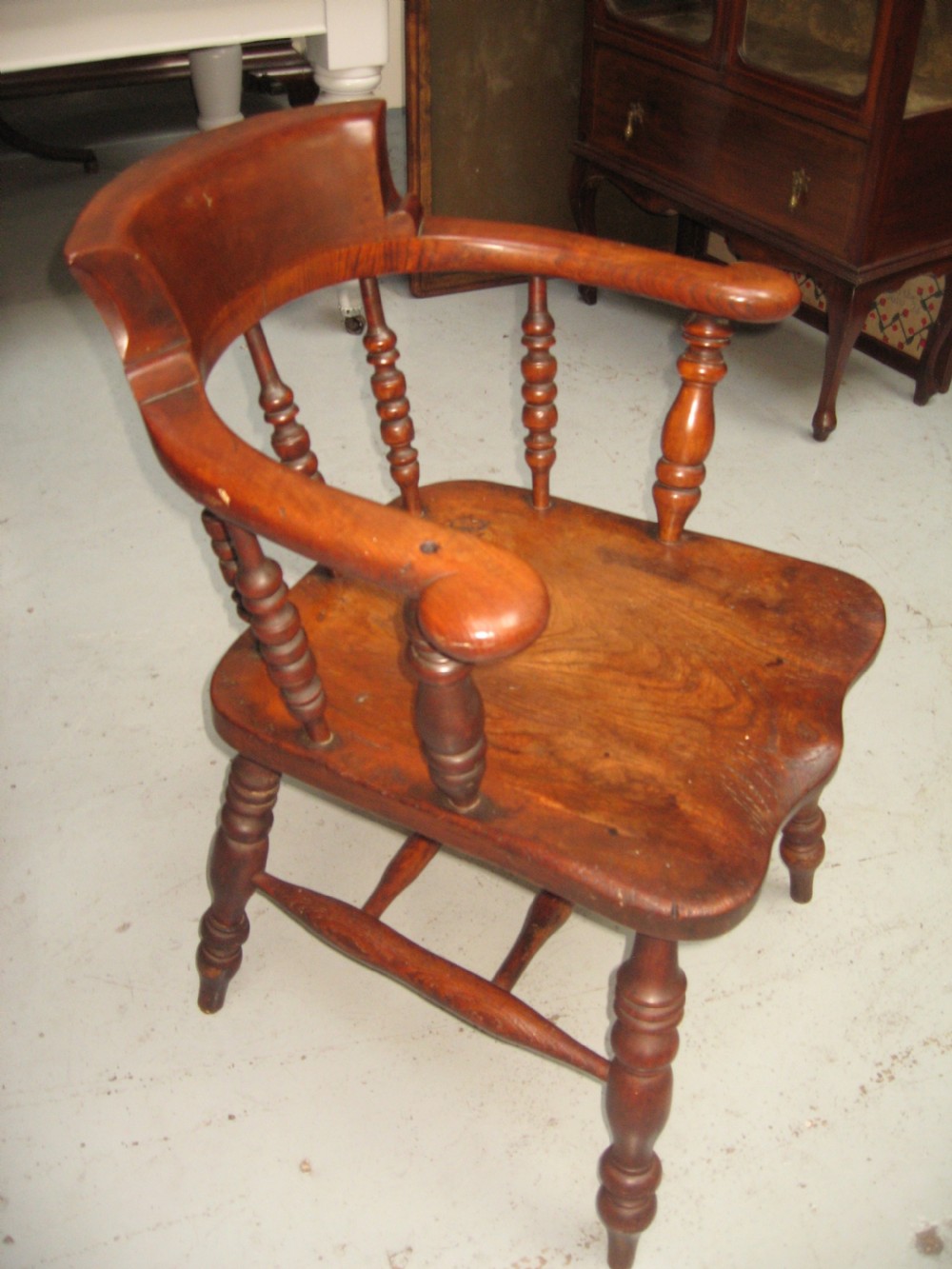 Victorian ash and elm smokers bow arm chair