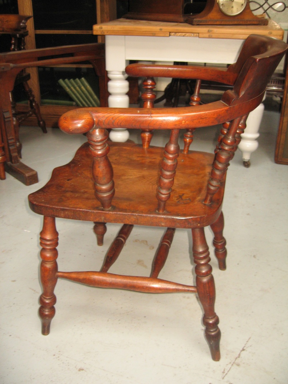 Victorian ash and elm smokers bow arm chair View IV