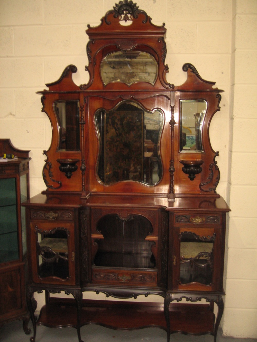 Late victorian mahogany mirror back display cabinet