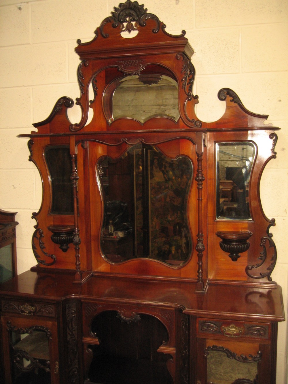 Late victorian mahogany mirror back display cabinet View II