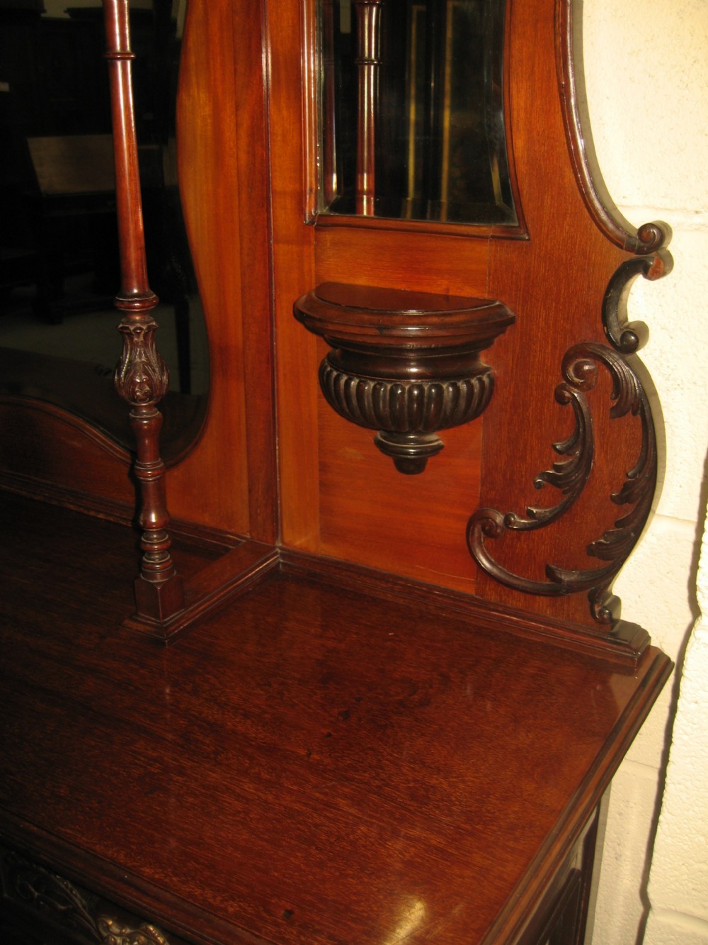 Late victorian mahogany mirror back display cabinet View V