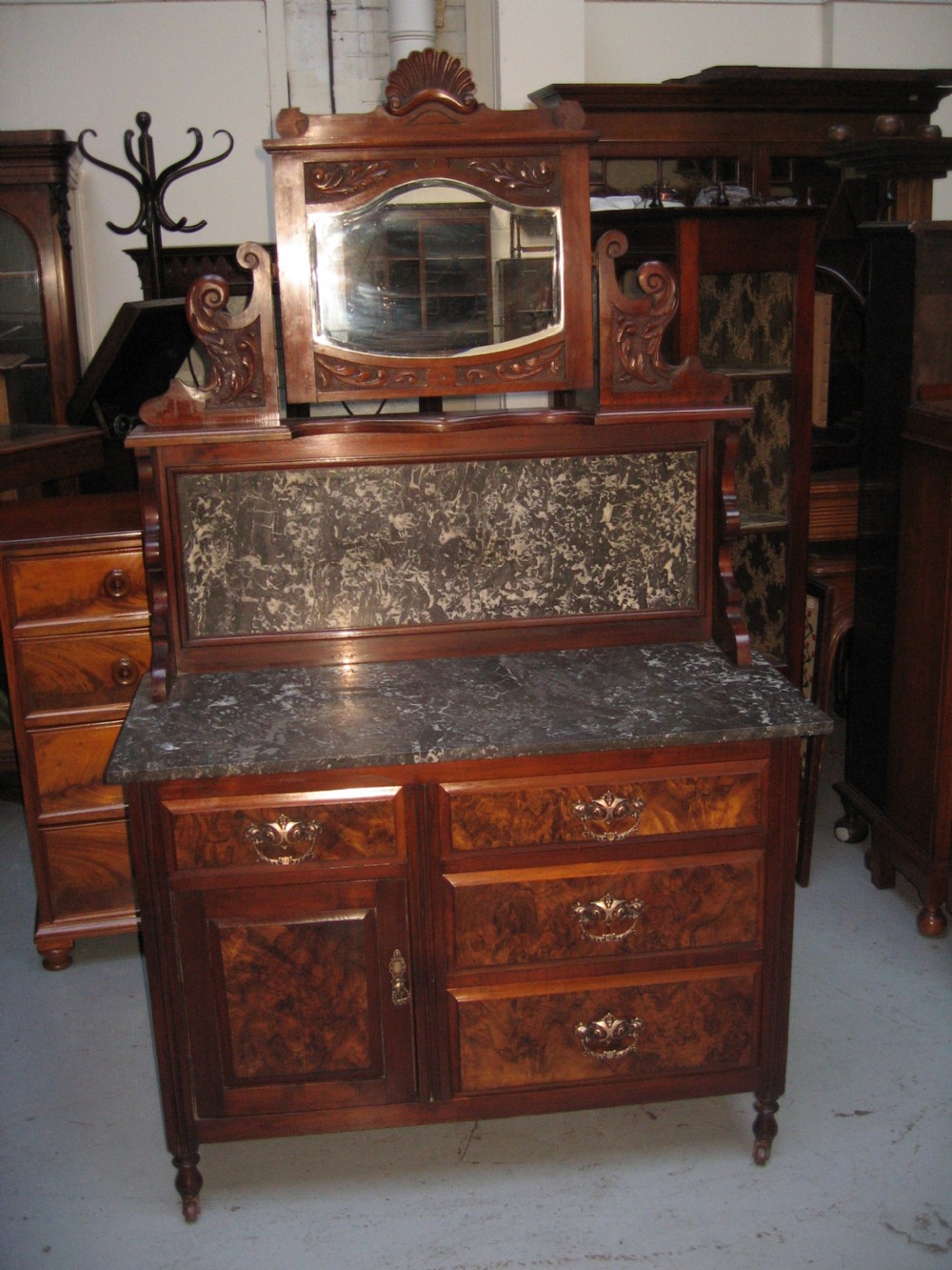 Late Victorian walnut marble top washstand