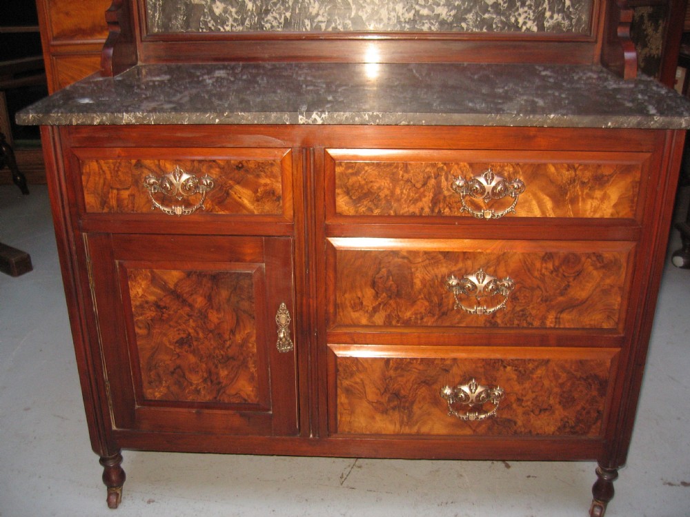 Late Victorian walnut marble top washstand View II