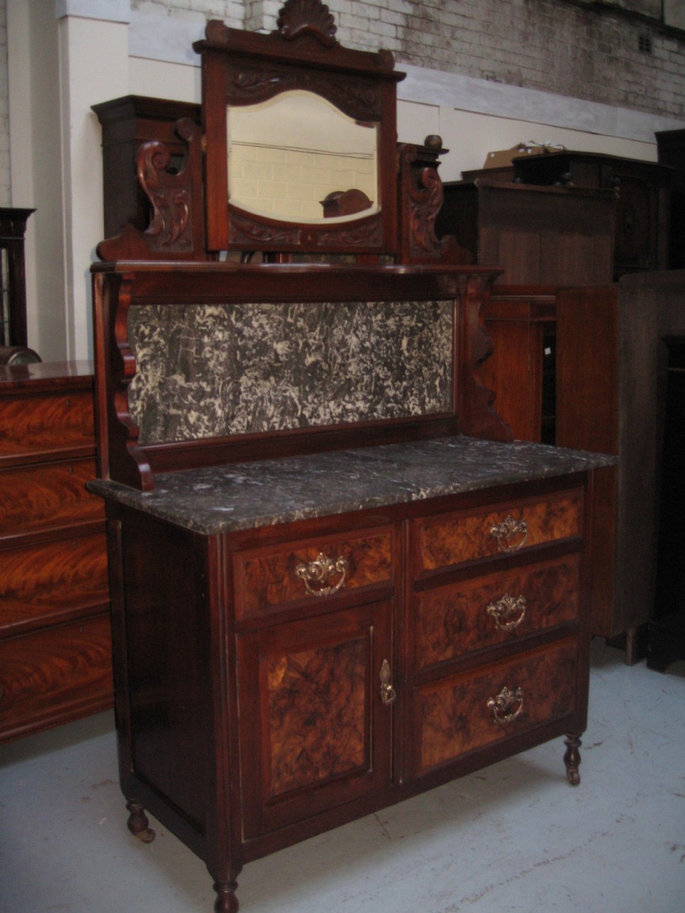 Late Victorian walnut marble top washstand View VII