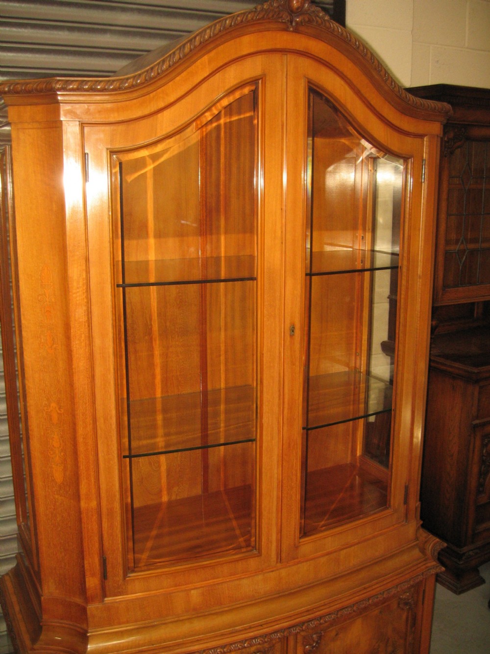 Walnut and burr walnut  arch top display cabinet View III