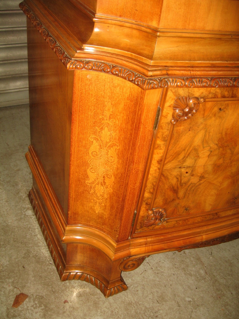 Walnut and burr walnut  arch top display cabinet View IV