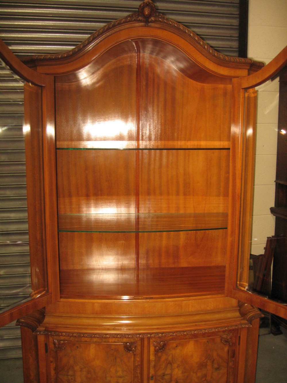 Walnut and burr walnut  arch top display cabinet View VII