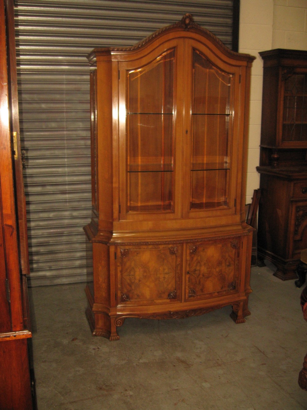 Walnut and burr walnut  arch top display cabinet View IX
