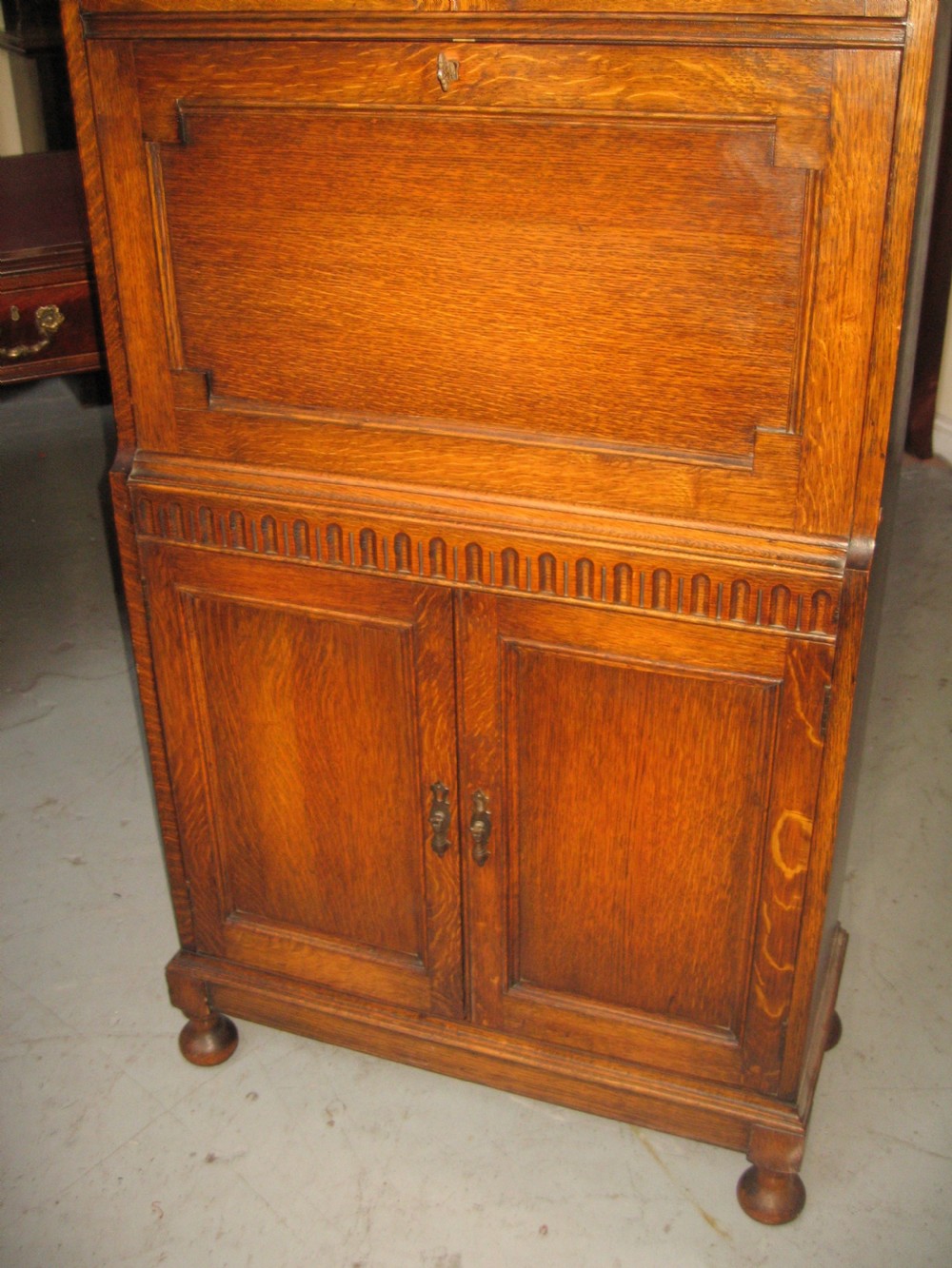 Oak bookcase and writing desk View III