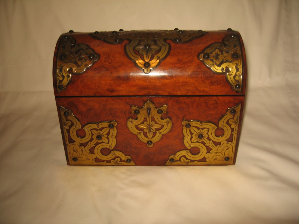 19TH Century Walnut  and brass bound stationary box