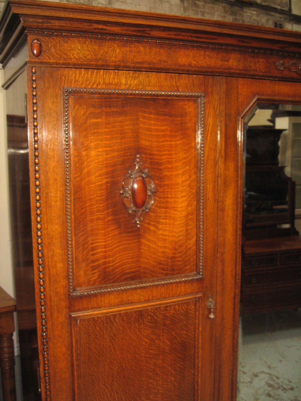 Large oak three door wardrobe View III