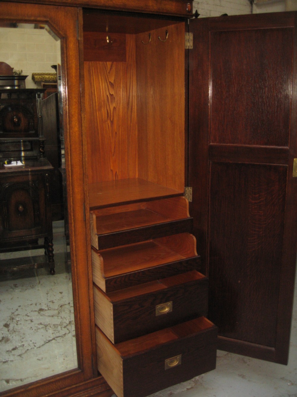 Large oak three door wardrobe View X