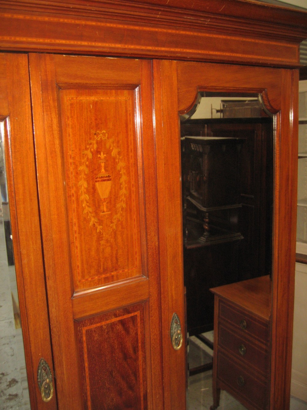 Edwardian inlaid mahogany  two door wardrobe View II