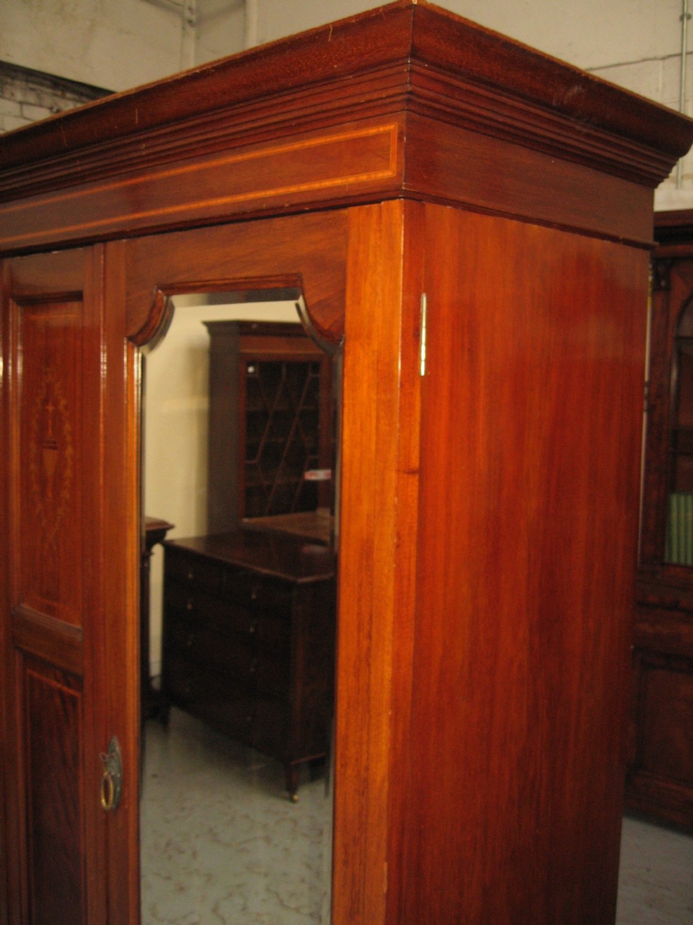 Edwardian inlaid mahogany  two door wardrobe View IV