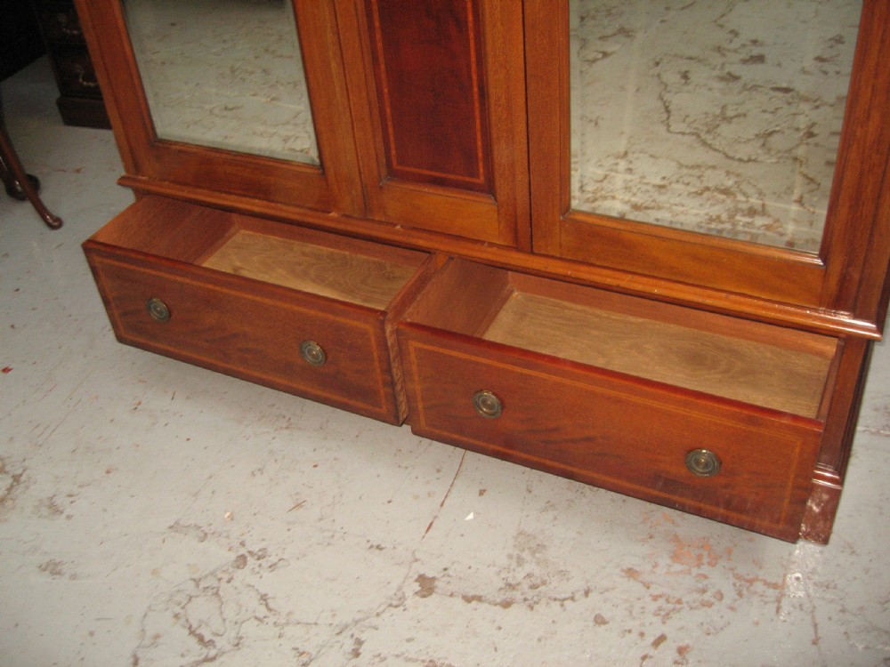 Edwardian inlaid mahogany  two door wardrobe View V