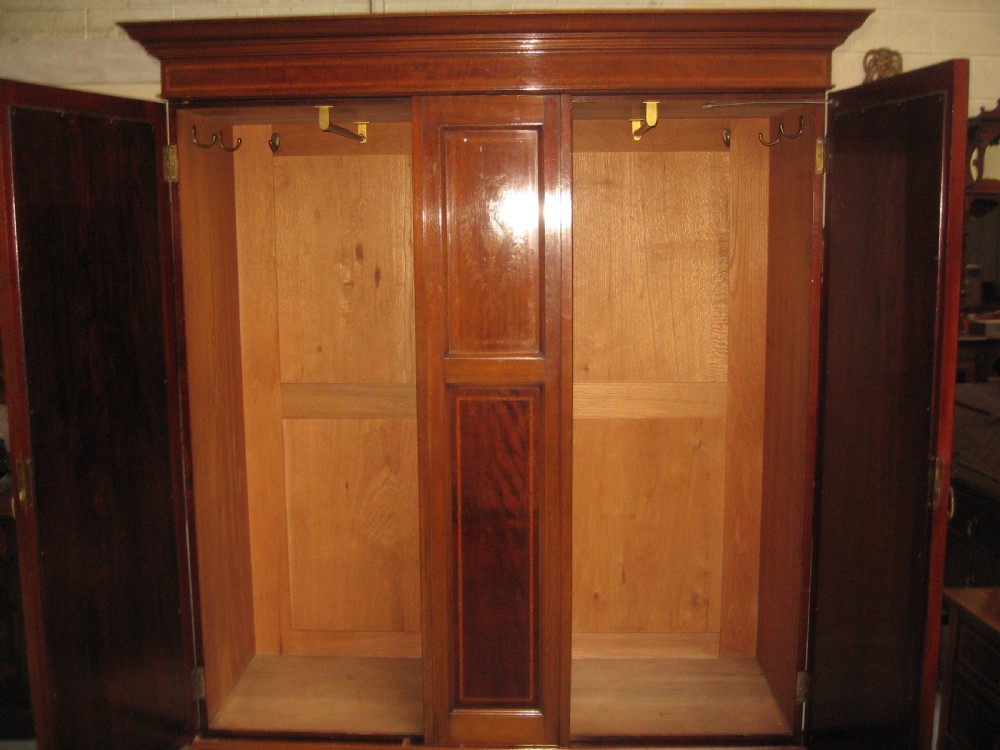 Edwardian inlaid mahogany  two door wardrobe View VI
