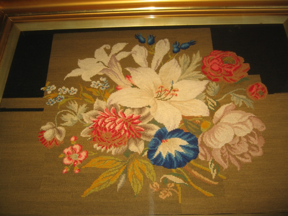 Victorian wool work floral picture View III