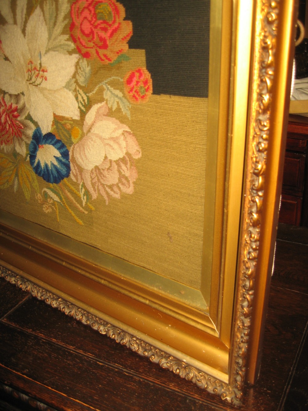 Victorian wool work floral picture View IV