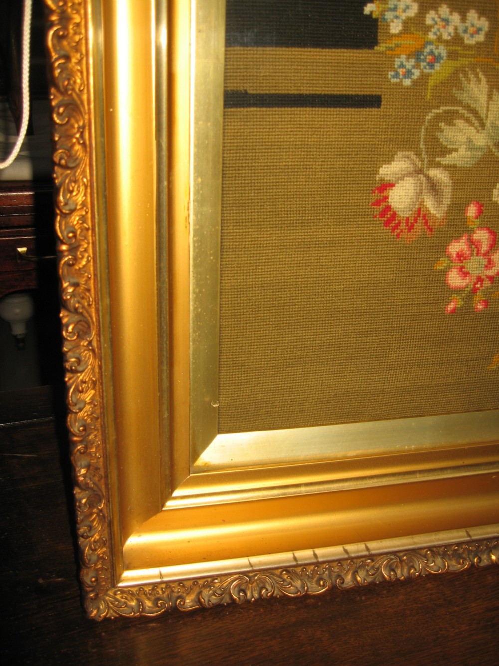 Victorian wool work floral picture View V
