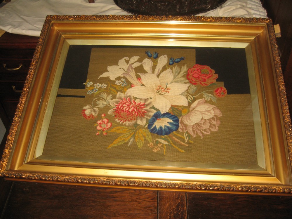 Victorian wool work floral picture View VI