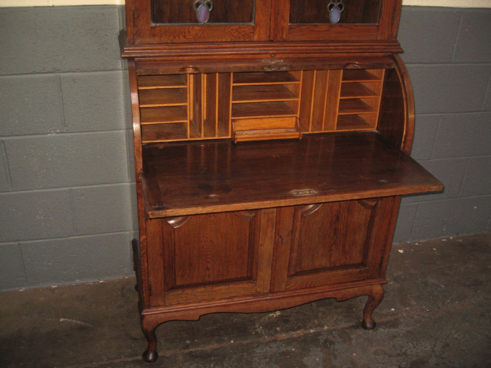 Oak roll top  writing  bookcase View IV