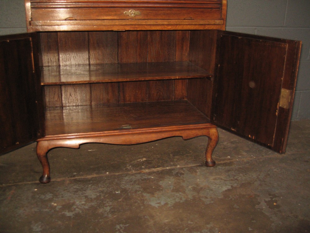 Oak roll top  writing  bookcase View VII
