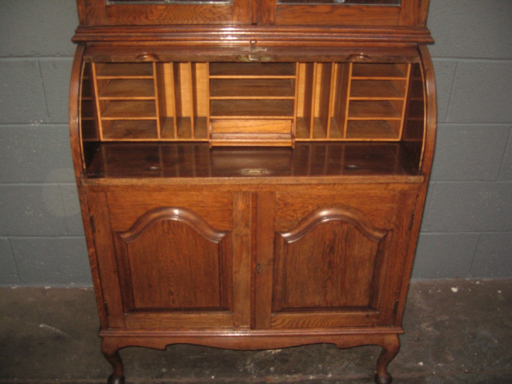Oak roll top  writing  bookcase View VIII