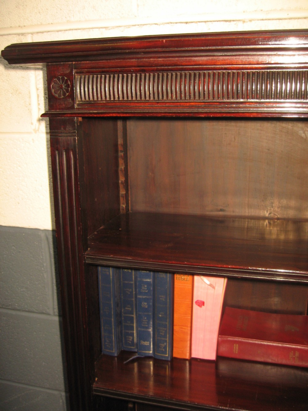 Late victorian dark mahogany  open bookcase View II