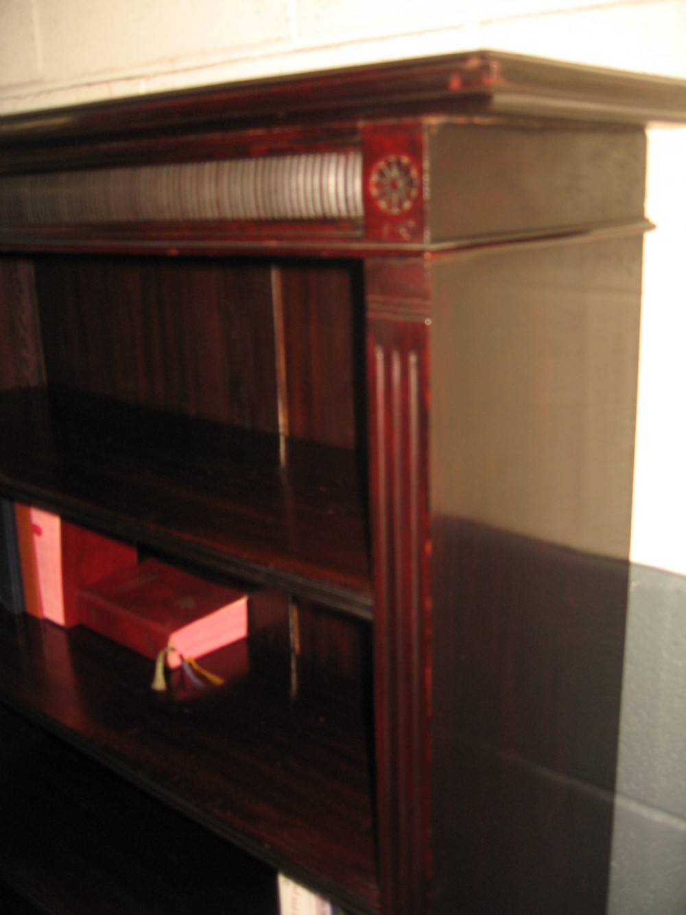 Late victorian dark mahogany  open bookcase View III