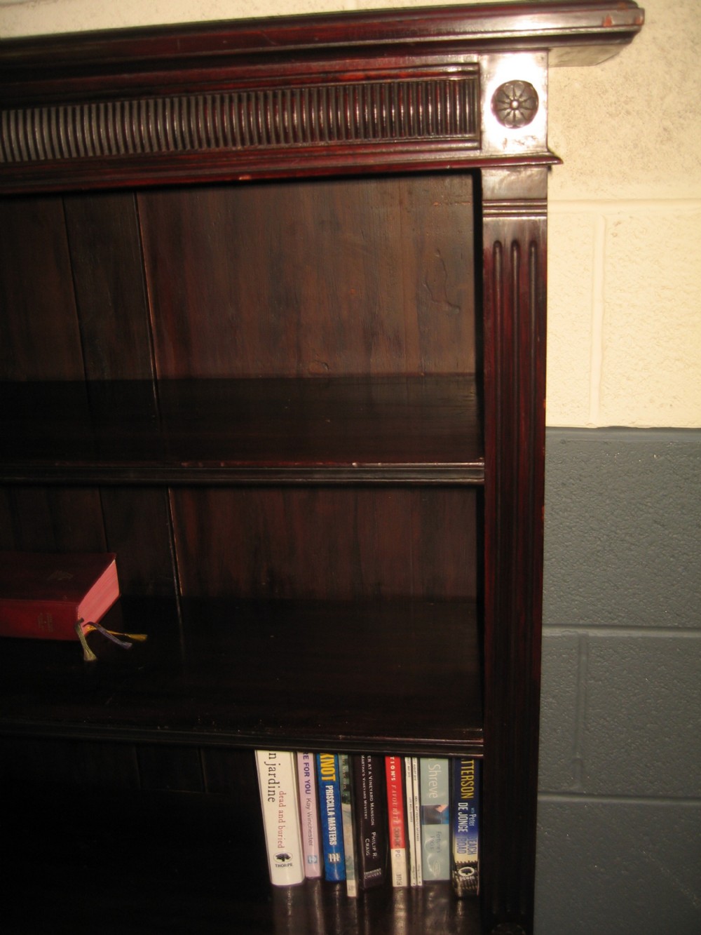 Late victorian dark mahogany  open bookcase View V
