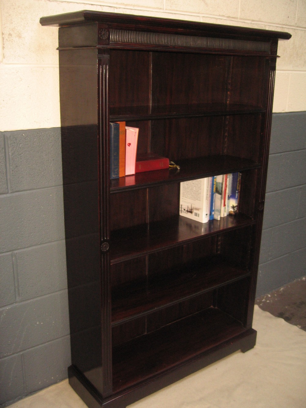 Late victorian dark mahogany  open bookcase View VII