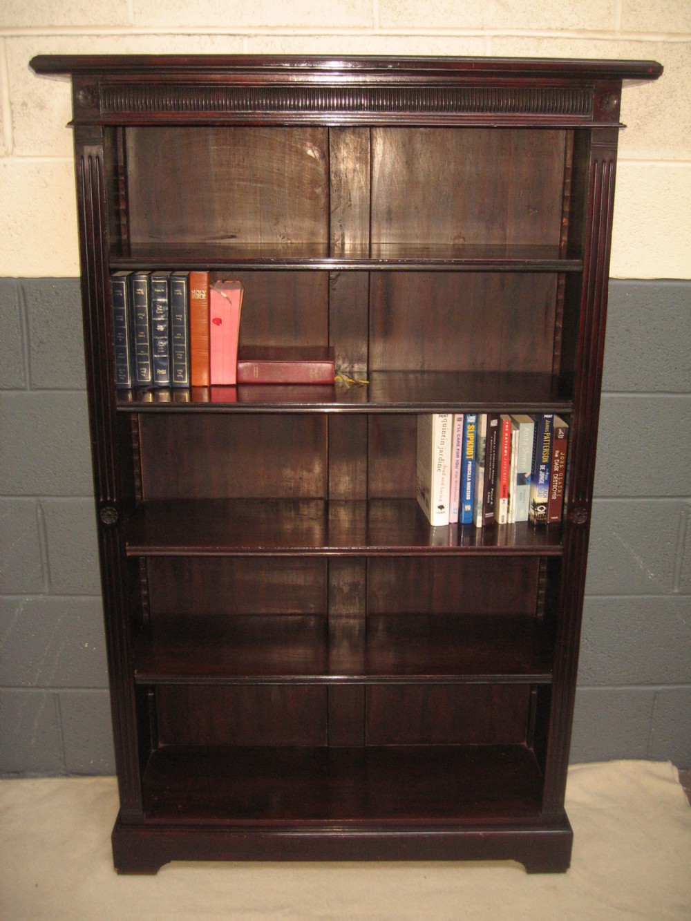 Late victorian dark mahogany  open bookcase View VIII