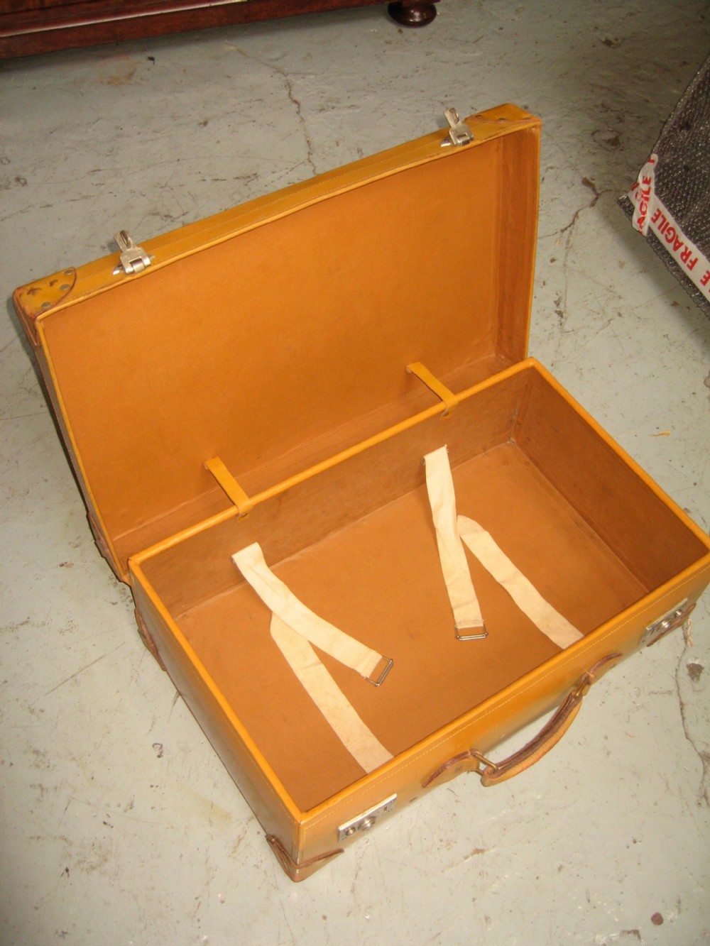 Light tan leather suit case View VI