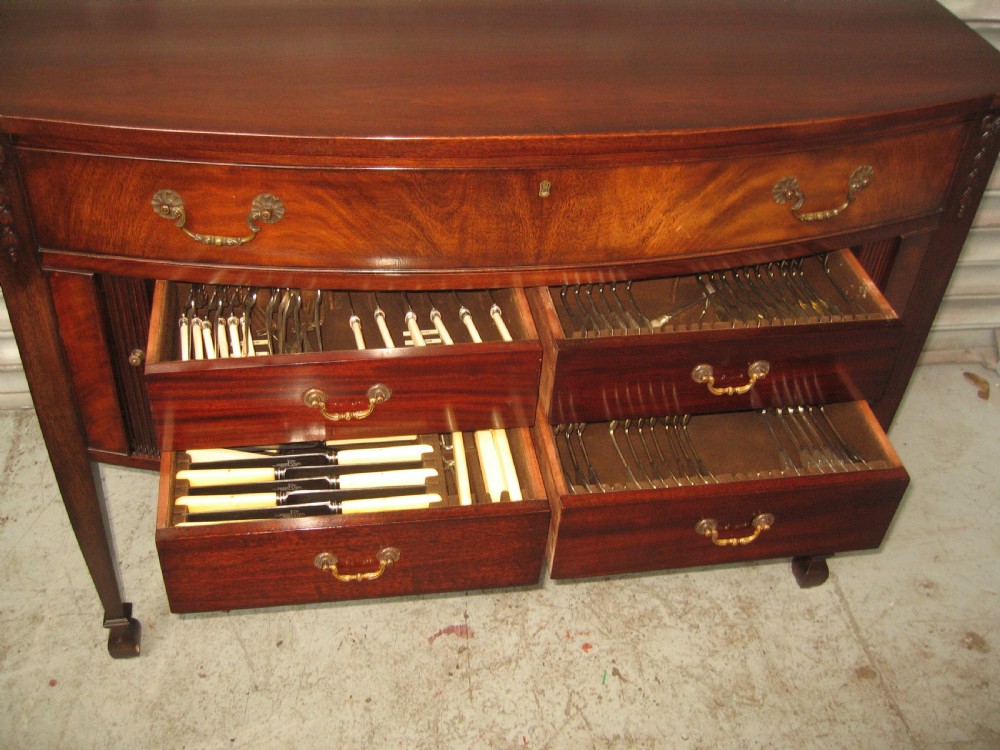 Mahogany bow front cutlery side cabinet View IV