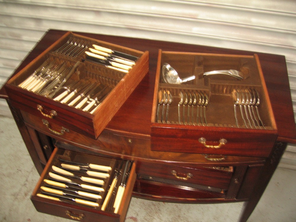 Mahogany bow front cutlery side cabinet View V
