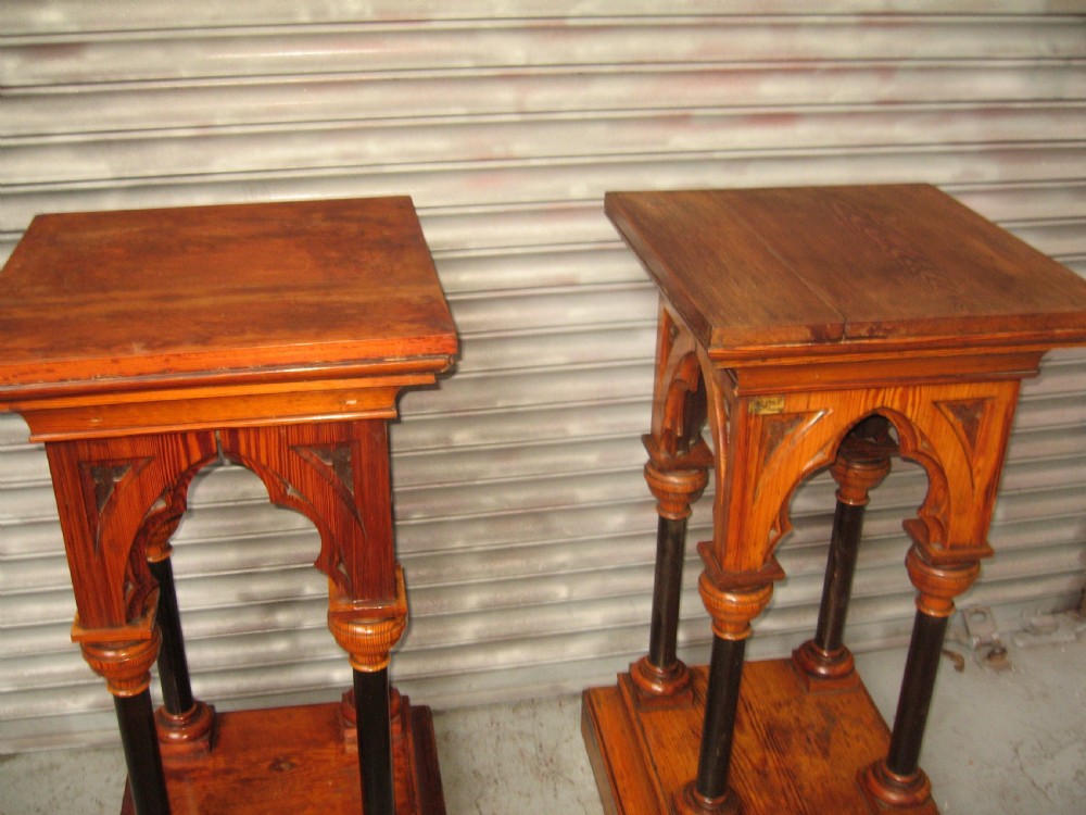 Pair of 19th century gothic pedestals stands View V