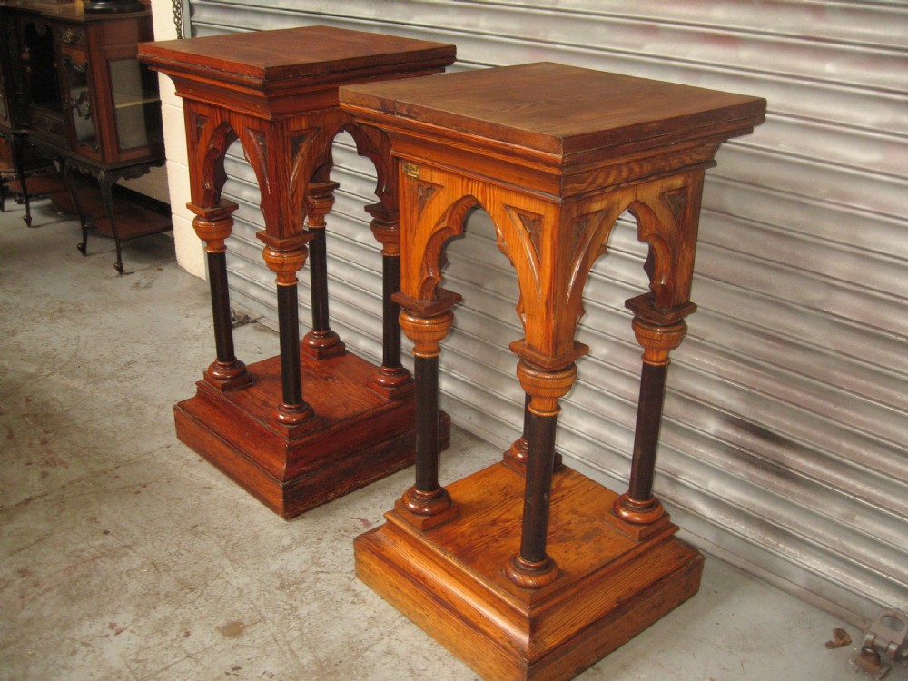 Pair of 19th century gothic pedestals stands View VI