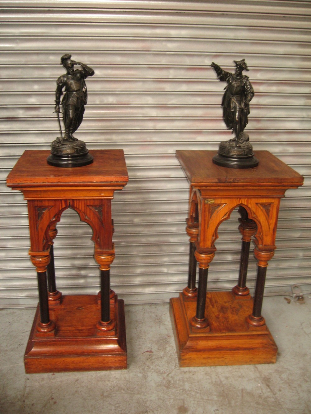 Pair of 19th century gothic pedestals stands View VII