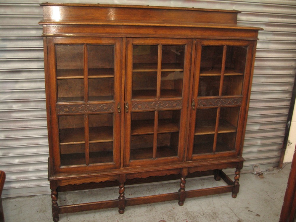 Oak three door  bookcase