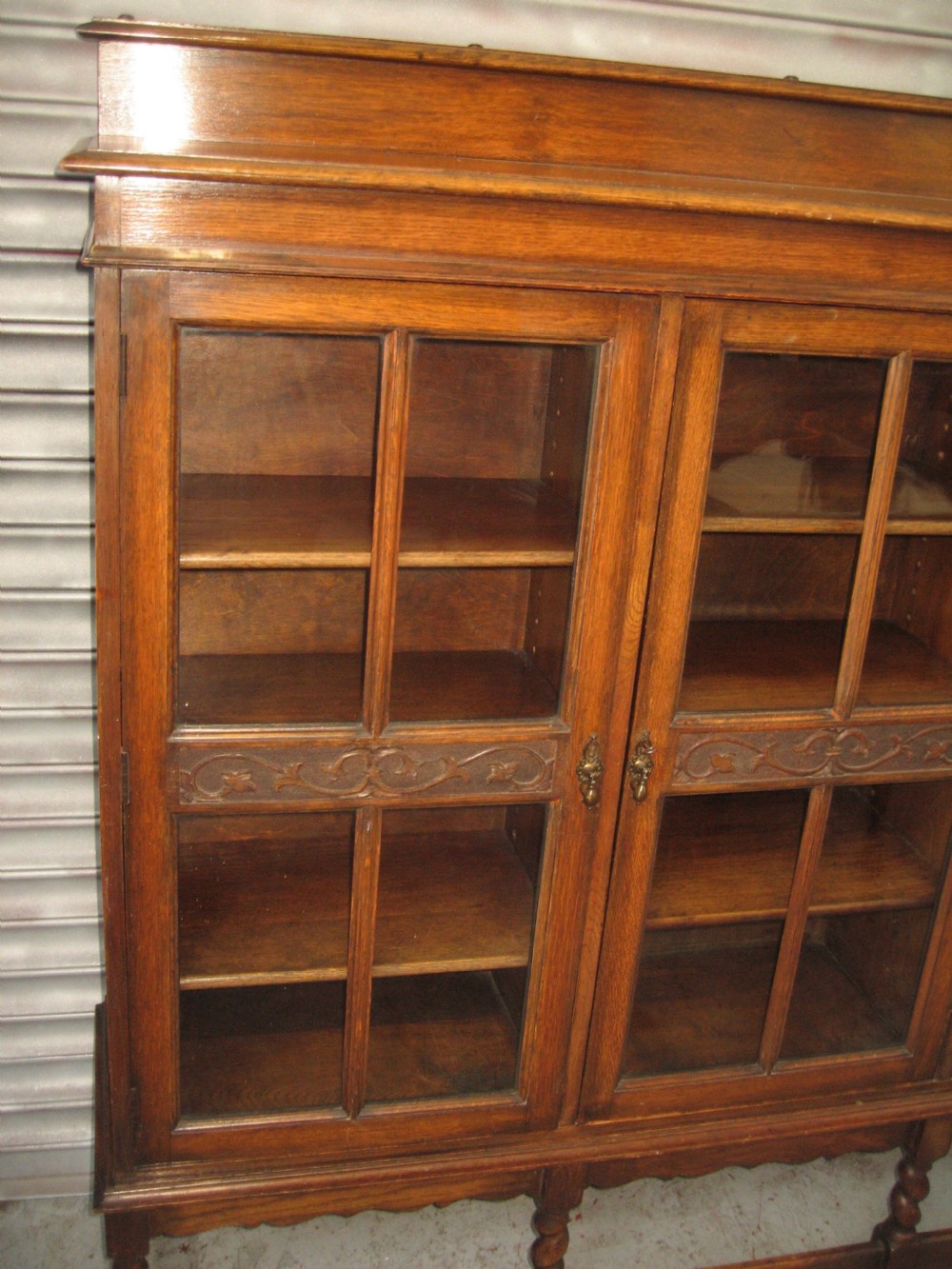Oak three door  bookcase View II