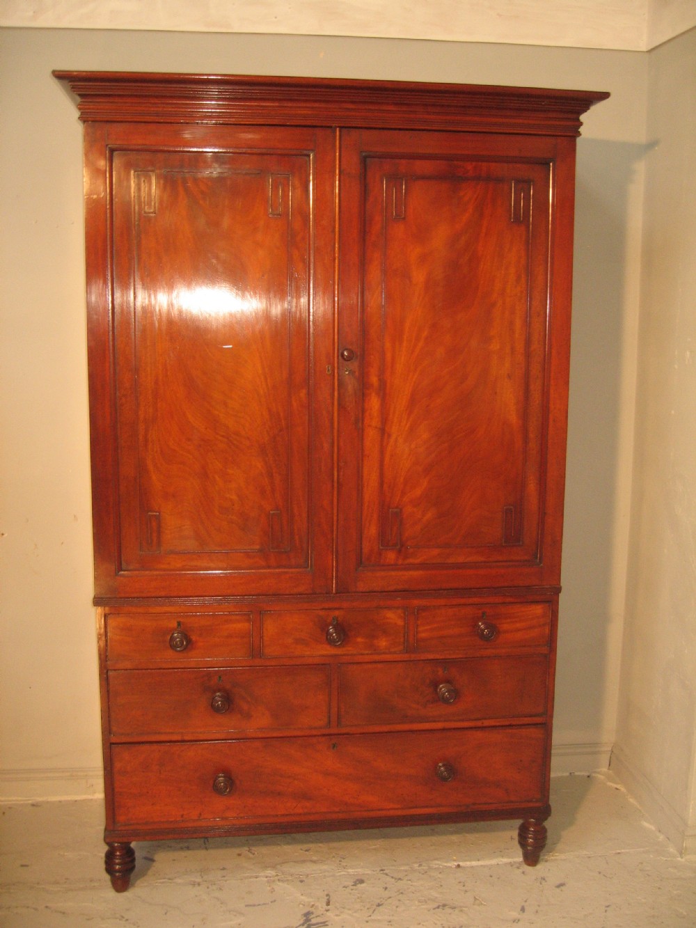 Antique Regency period mahogany press wardrobe View X