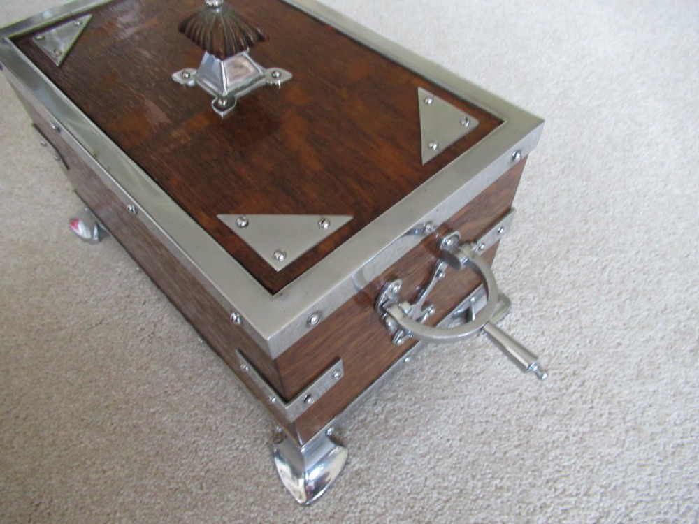 Oak and metal decorated lid box View IV