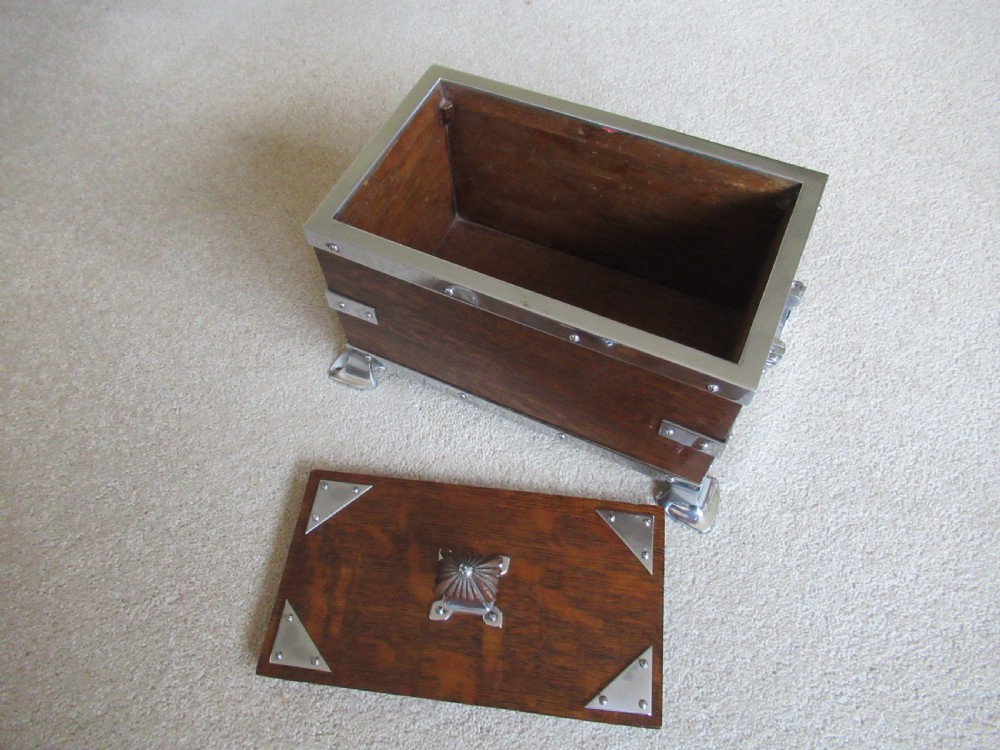 Oak and metal decorated lid box View V
