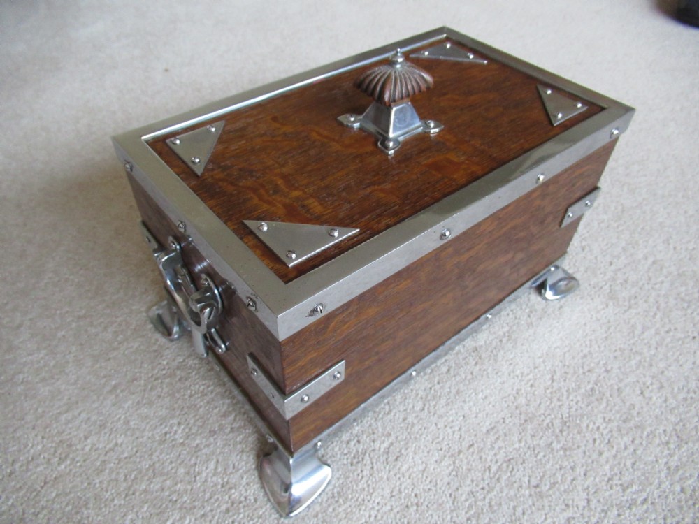 Oak and metal decorated lid box View VI