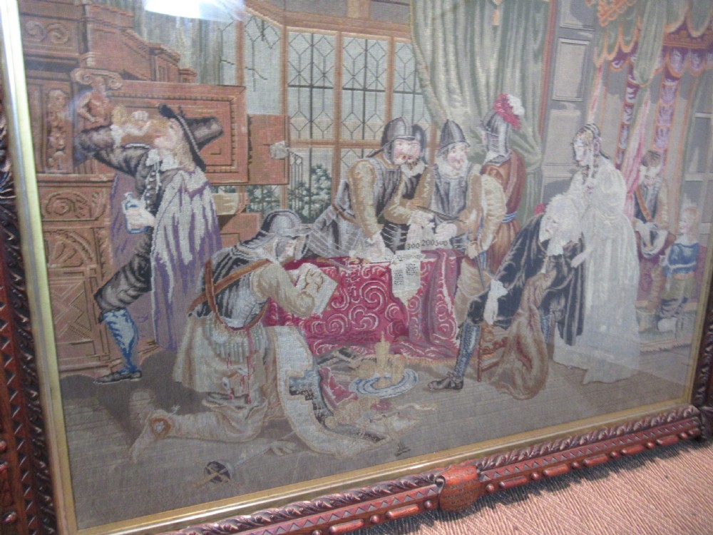 Very large Victorian oak framed wool work picture View VI
