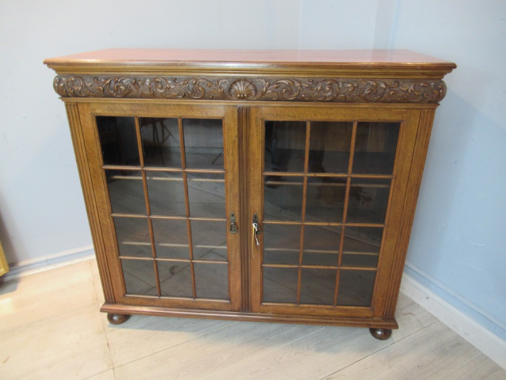 Walnut Edwardian period  two door bookcase View IX
